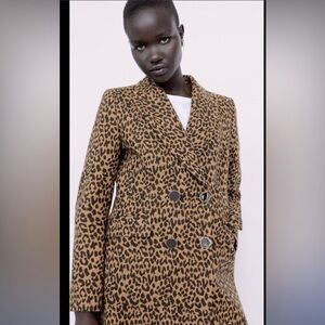 **ZARA** Leopard Animal print Long Blazer XS, NWT, **removed shoulder pads**